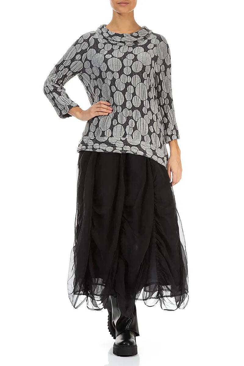 Cropped Sleeves Silver Circle Silk Linen Blouse