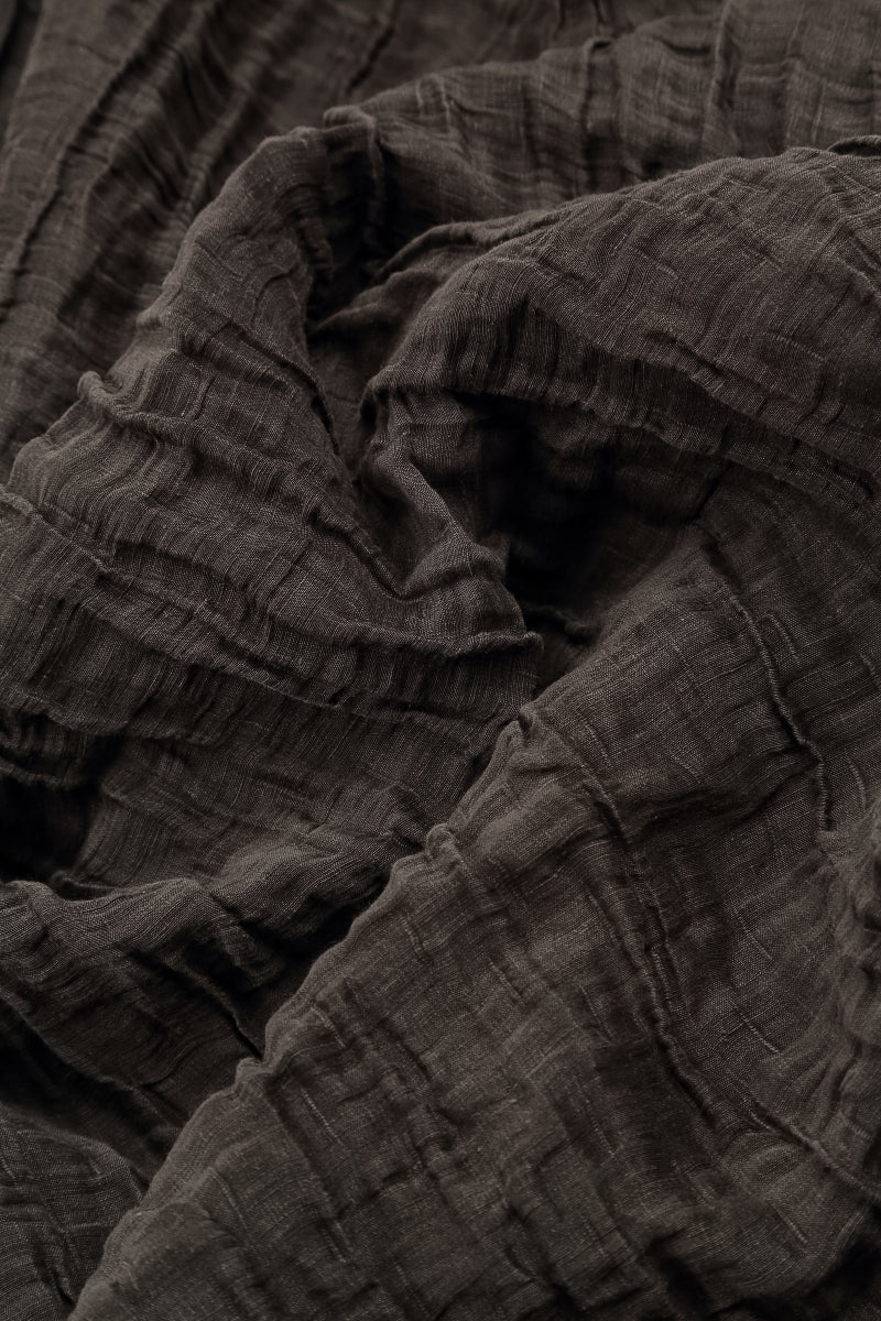 Long Sleeves V-neck Crinkled Forest Brown Silk Dress 5