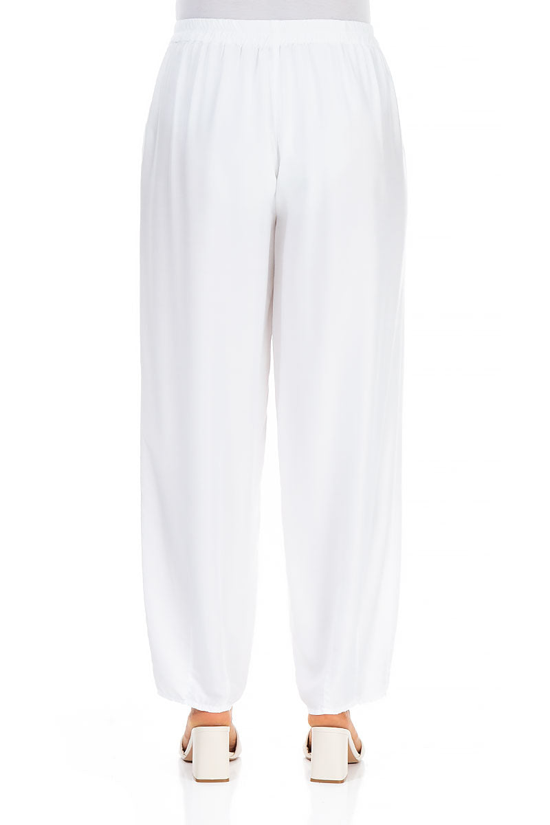 Taper White Silk Bamboo Trousers