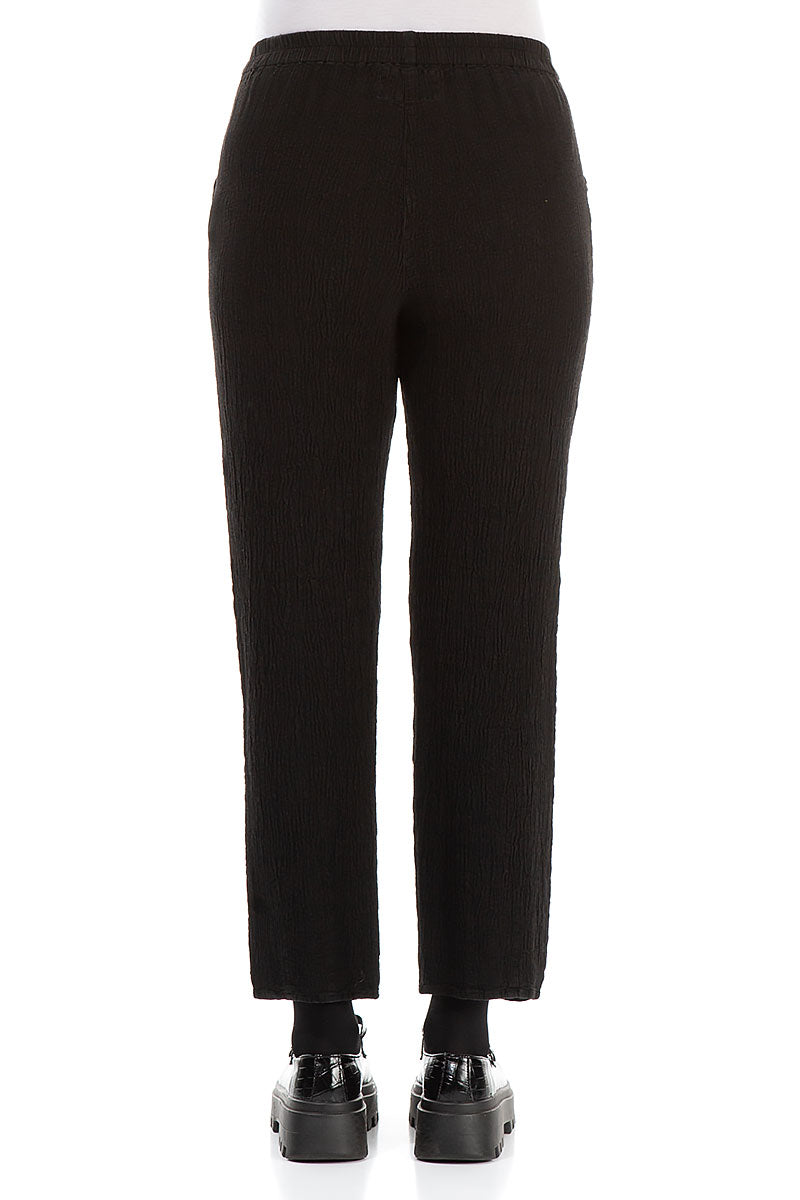 Long Tapered Black Linen Viscose Trousers