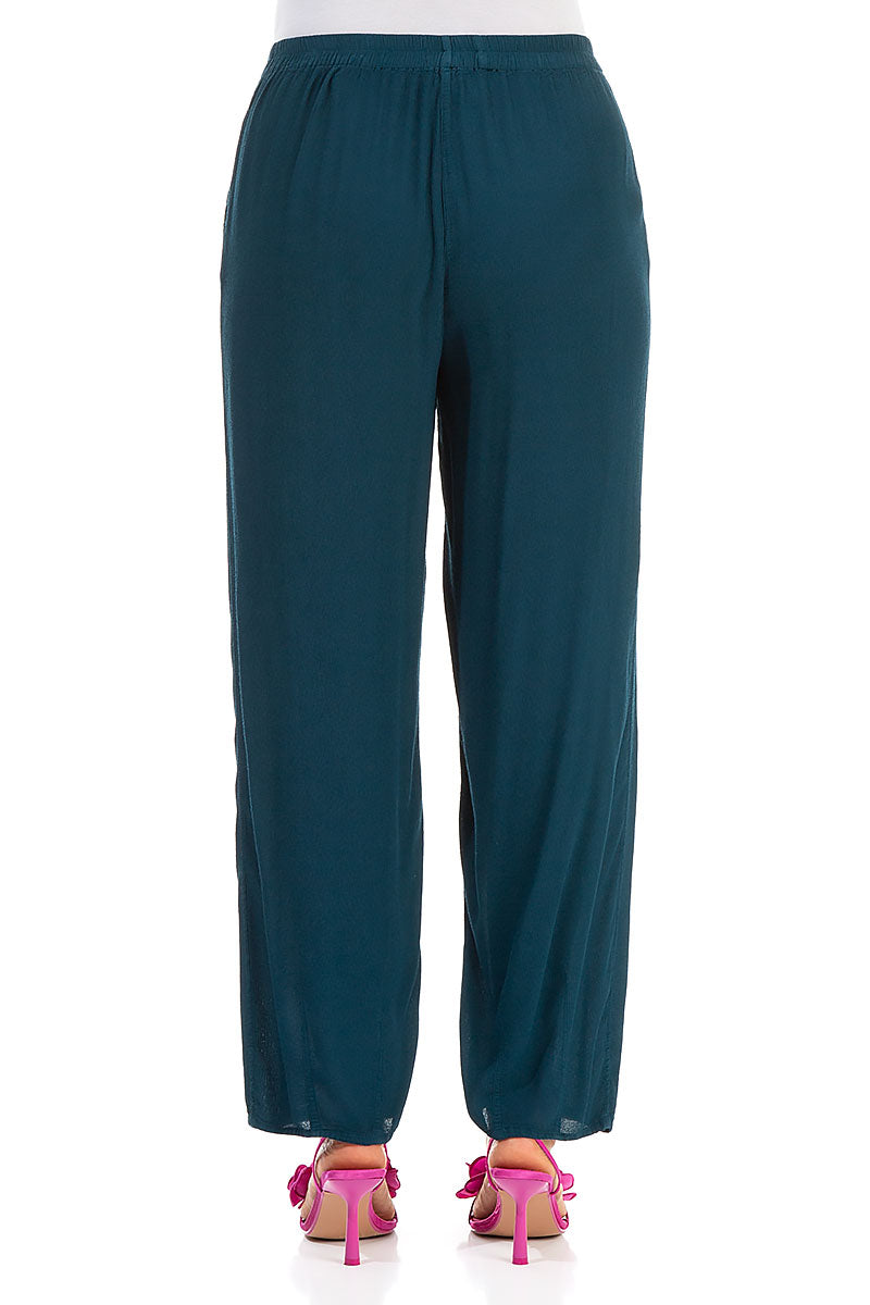 Long Tapered Dark Teal Viscose Trousers