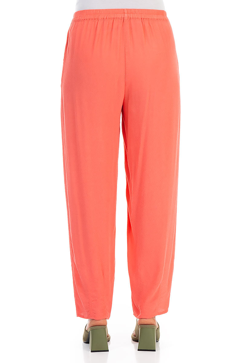 Long Tapered Living Coral Viscose Trousers