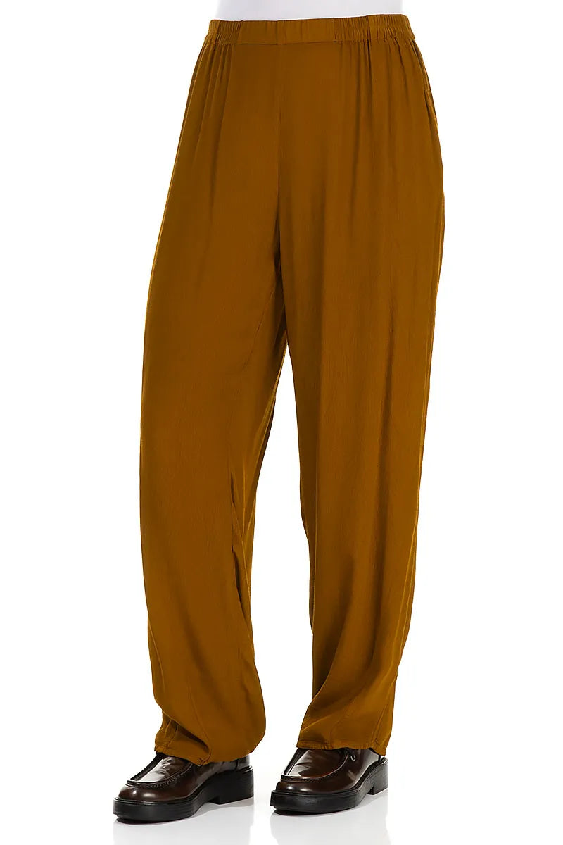 Long Tapered Yellow Ochre Viscose Trousers 3
