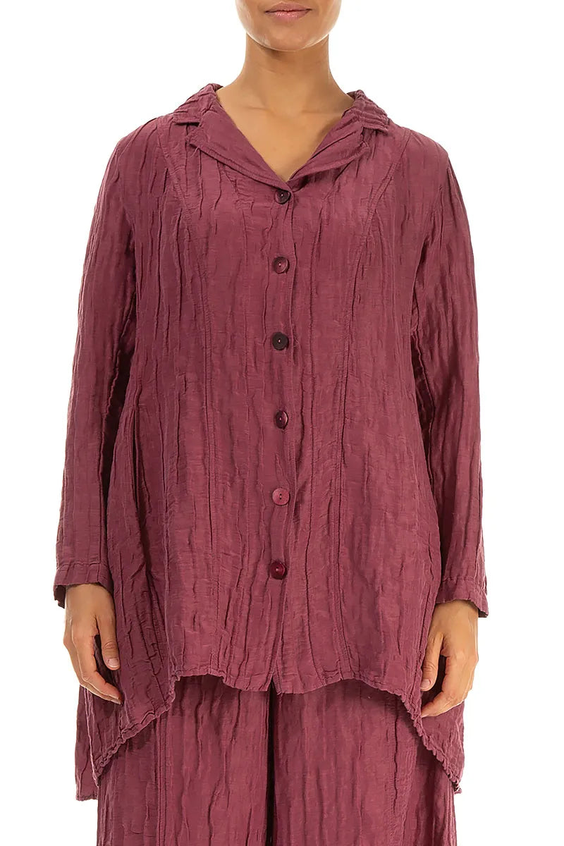 Longer Back Antique Ruby Crinkled Silk Linen Jacket