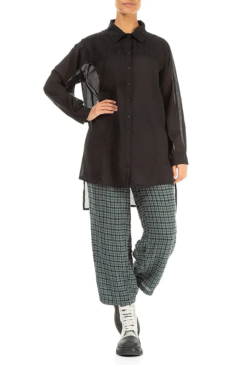 Longer Back Black Cotton Shirt 4