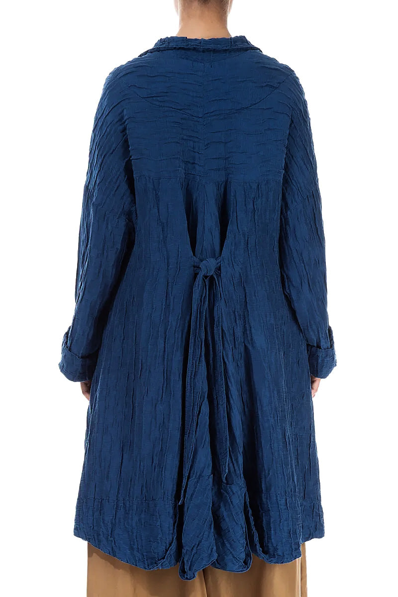 Longer Back Crinkled Royal Blue Silk Linen Jacket 2