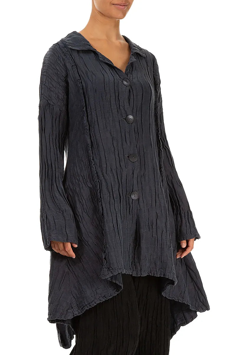 Longer Back Crinkled Violet Silk Linen Jacket 3