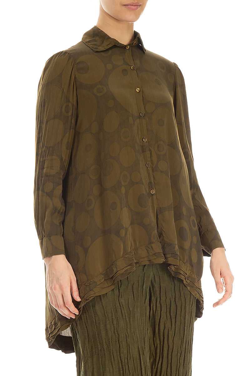 Longer Back Khaki Bubbles Silk Bamboo Shirt 3