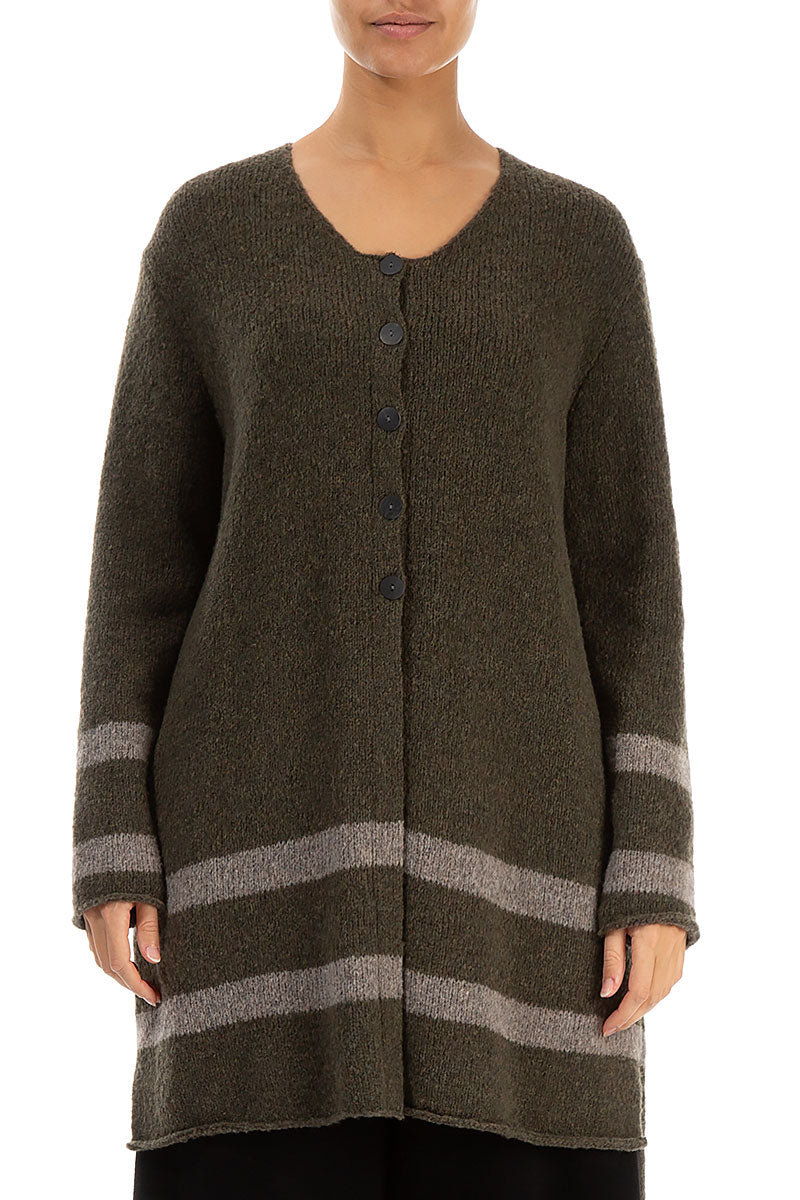 Longer Back Khaki Wool Cardigan 1