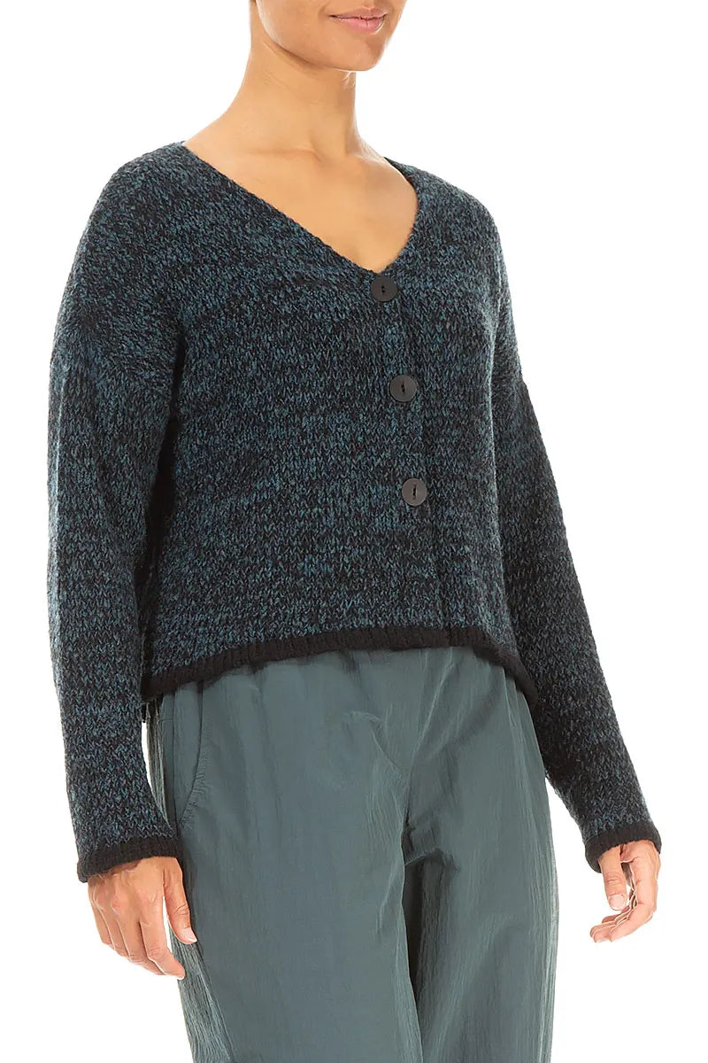 Longer Back Mélange Dark Teal Wool Cardigan 3