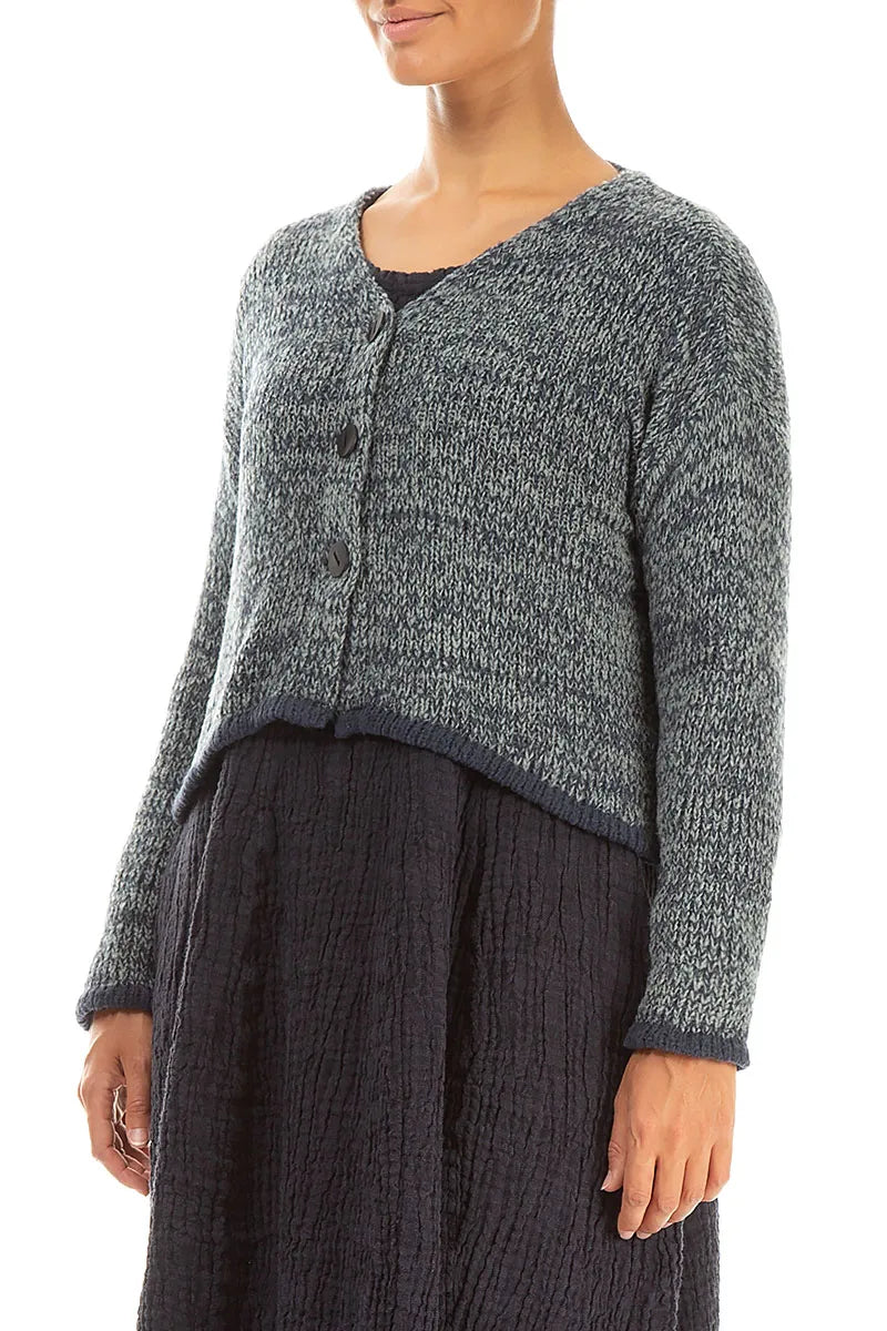 Longer Back Mélange Slate Blue Wool Cardigan 3