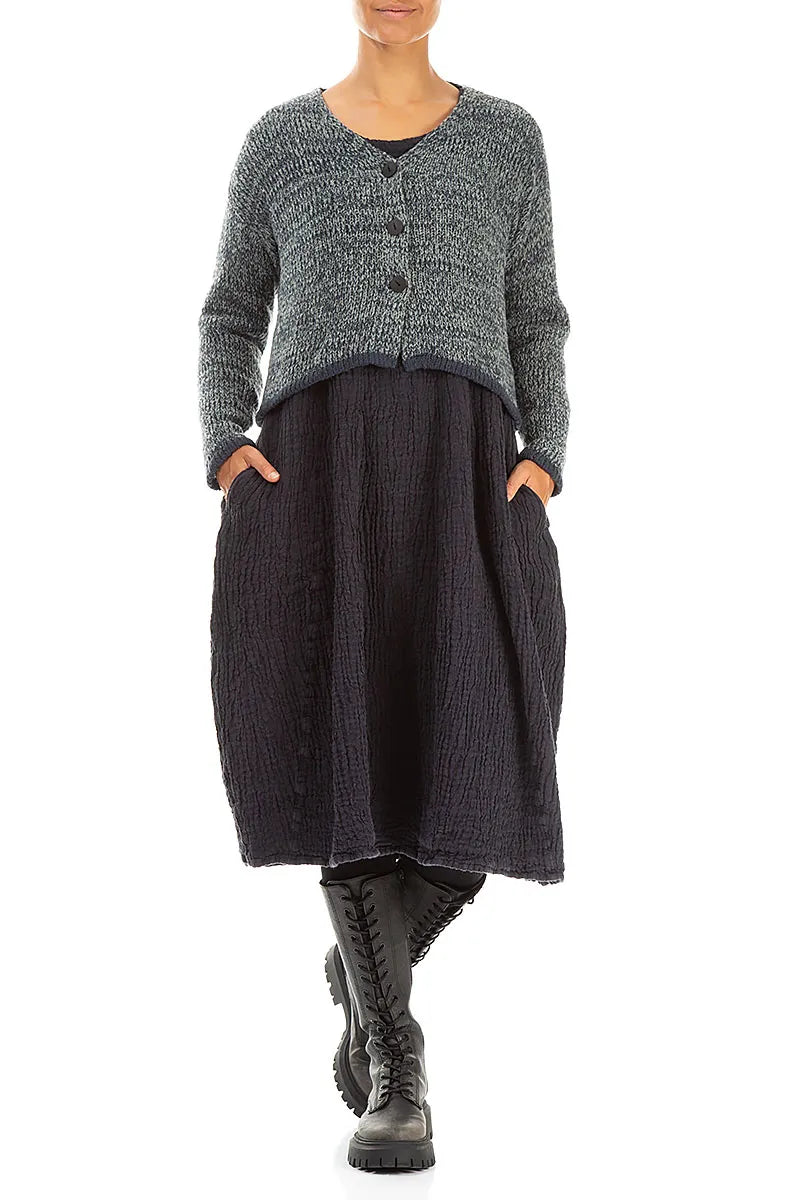 Longer Back Mélange Slate Blue Wool Cardigan 4