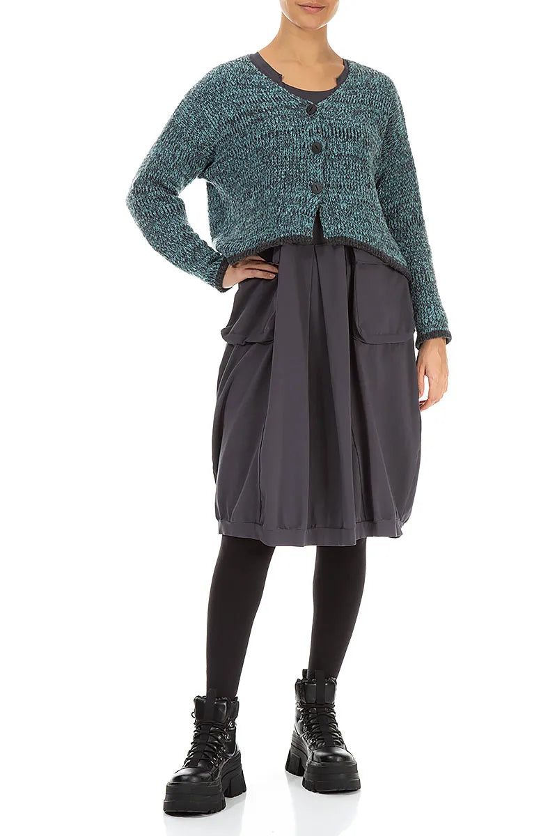 Longer Back Mélange Teal Wool Cardigan 4