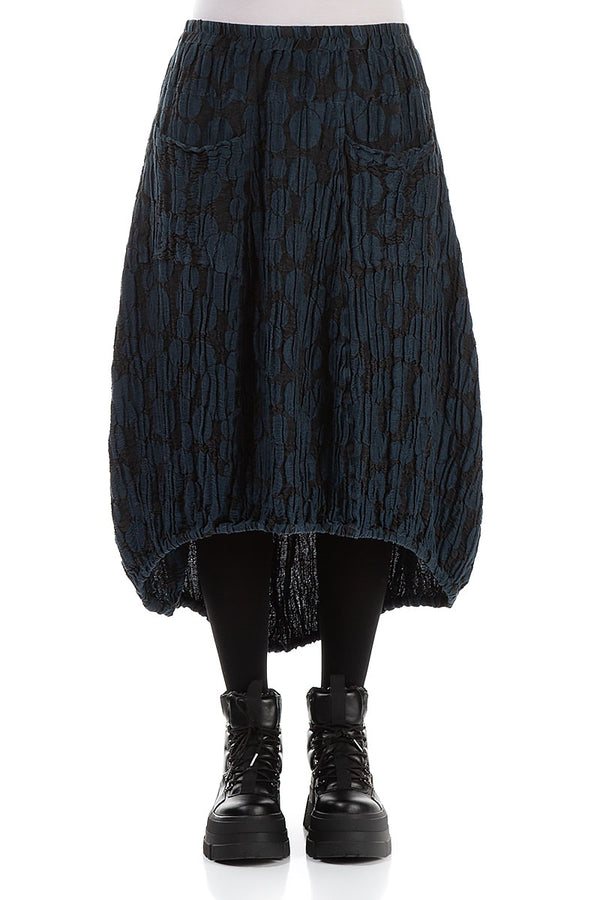 Longer Back Midnight Blue Circle Silk Linen Skirt 1