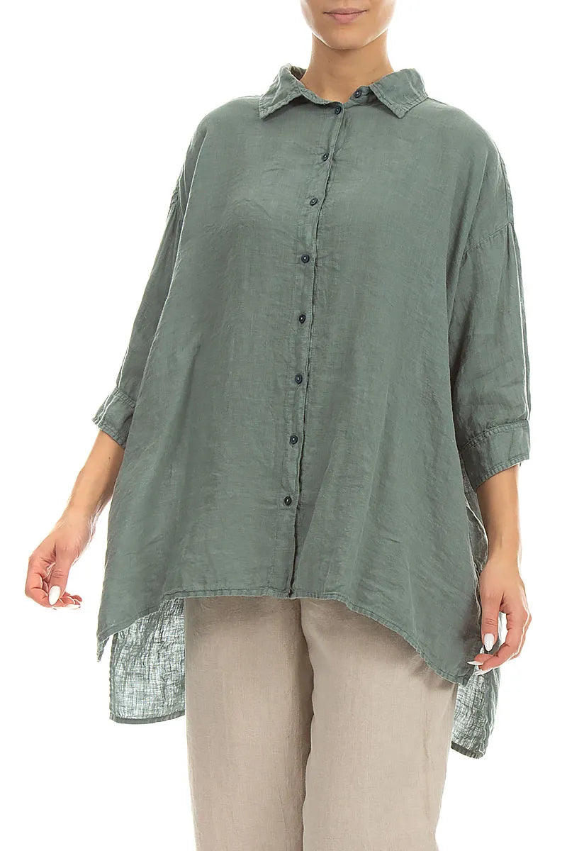 Longer Back Sage Linen Shirt 3