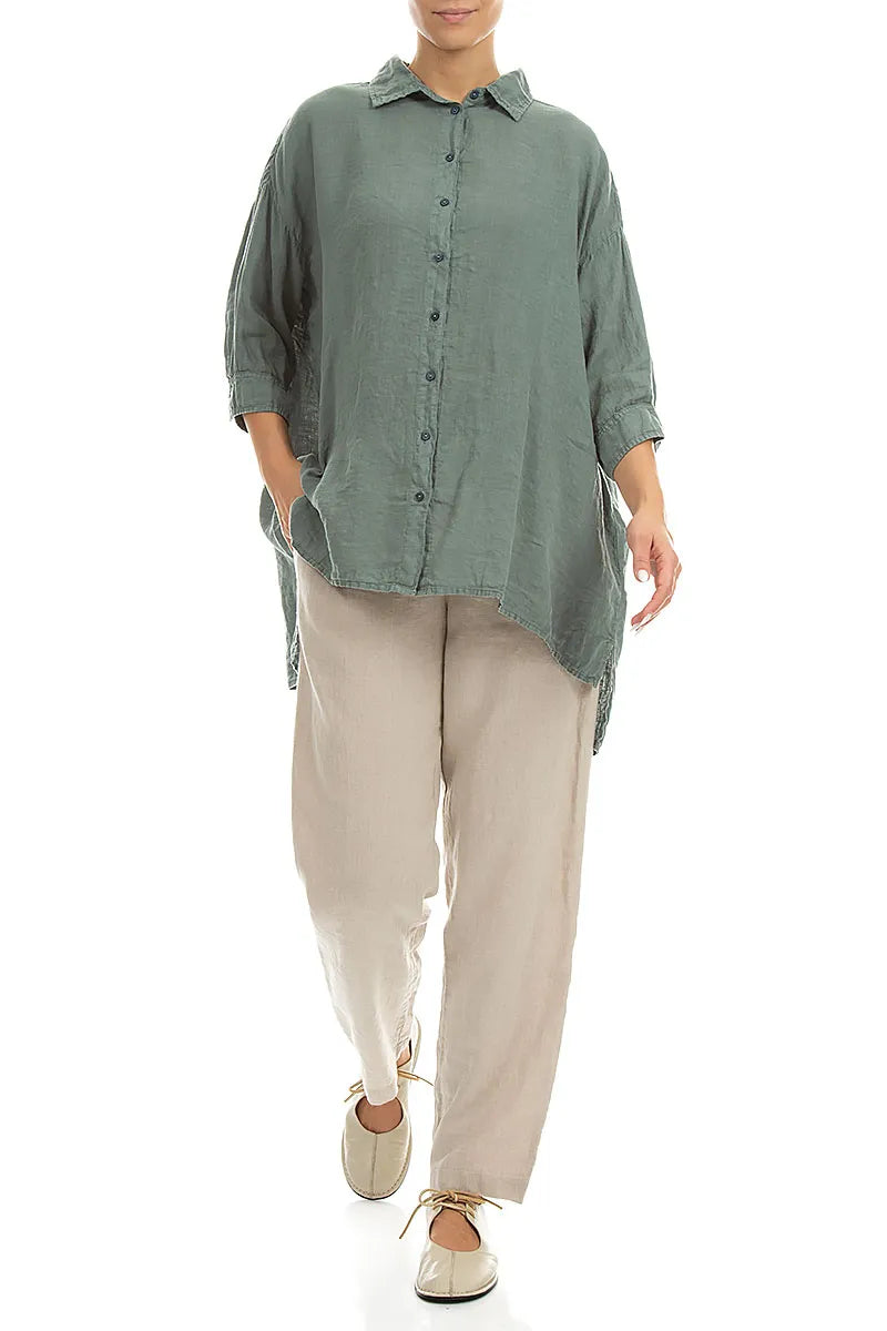 Longer Back Sage Linen Shirt 4