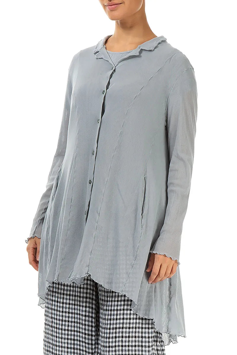 Longer Back Silver Grey Mesh Soft Cotton Jacket 3