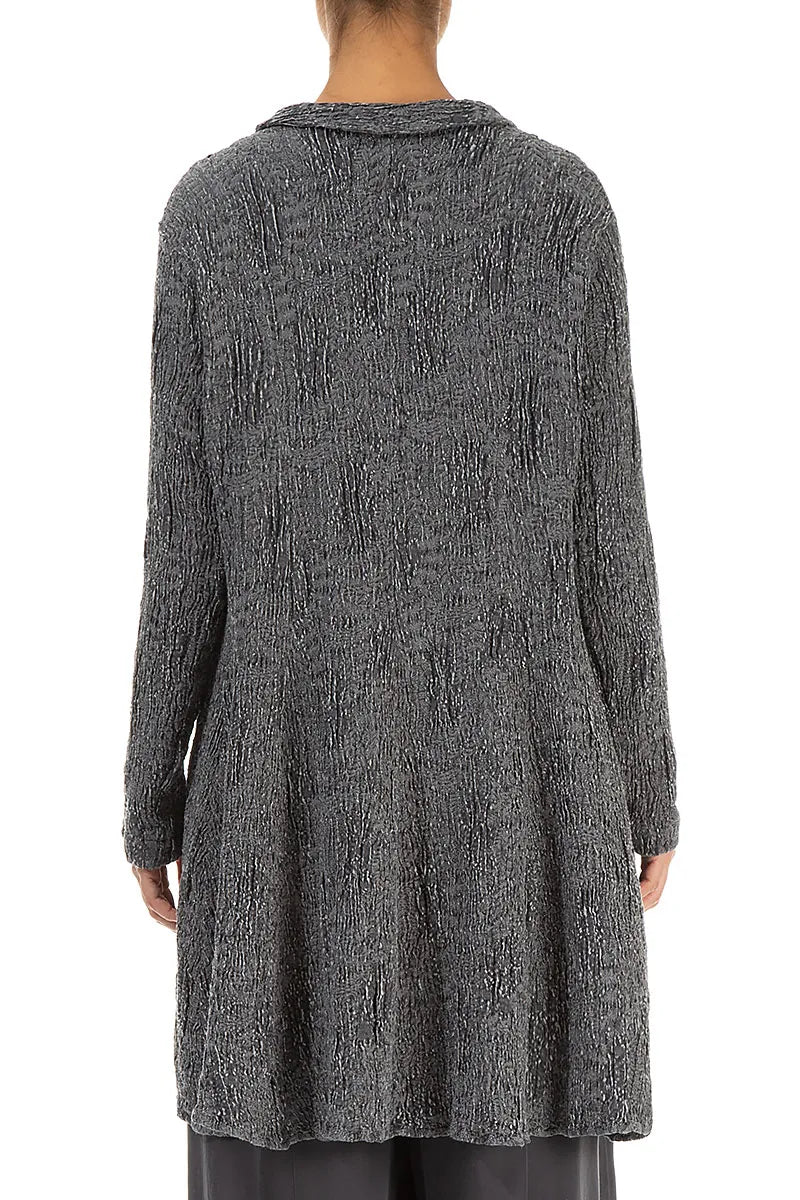 Longer Back Silver Textured Silk Linen Jacket 3