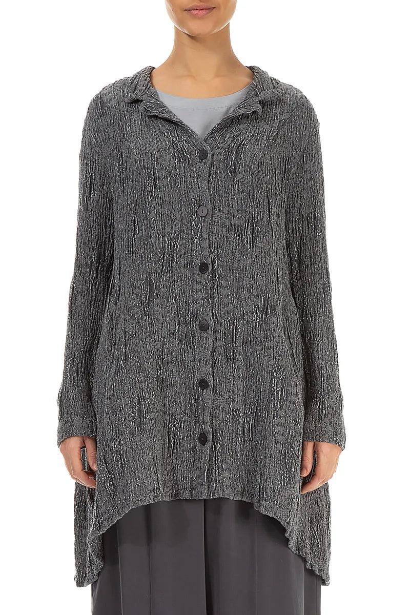 Longer Back Silver Textured Silk Linen Jacket 2