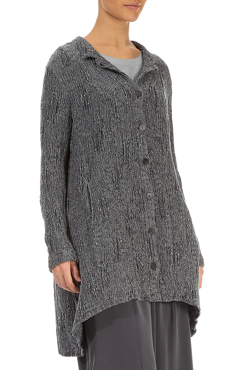 Longer Back Silver Textured Silk Linen Jacket 4