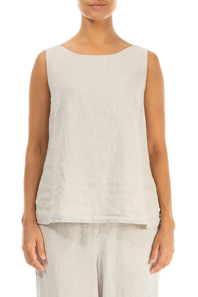 Longer Back Sleeveless Natural Linen Top 1
