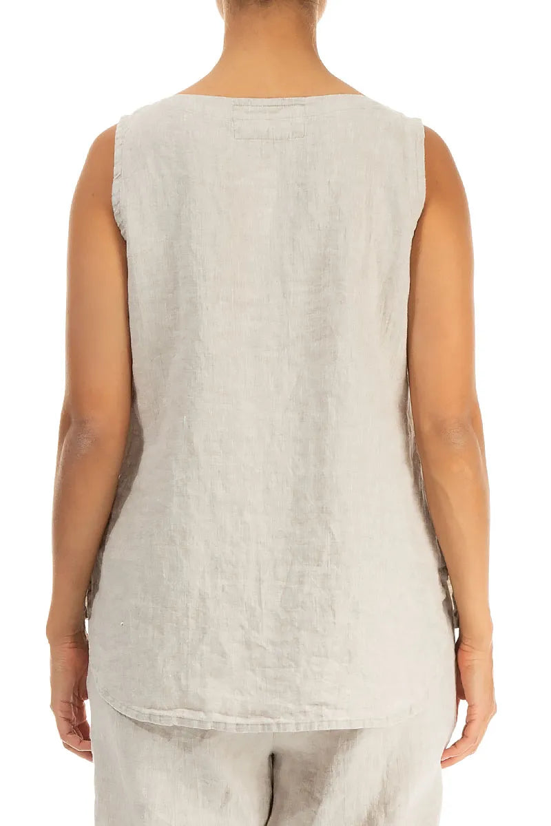 Longer Back Sleeveless Natural Linen Top 2