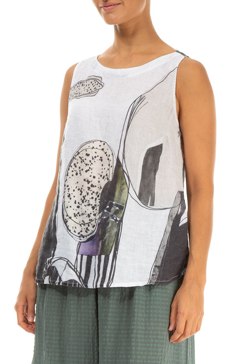 Longer Back Sleeveless Tumbled Stone Linen Top 3