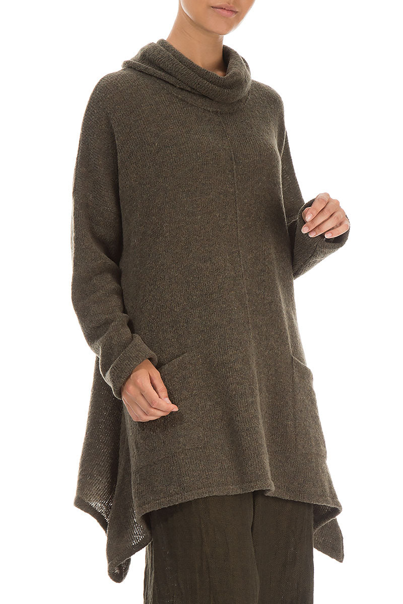 Longer Back Turtleneck Khaki Wool Sweater 4