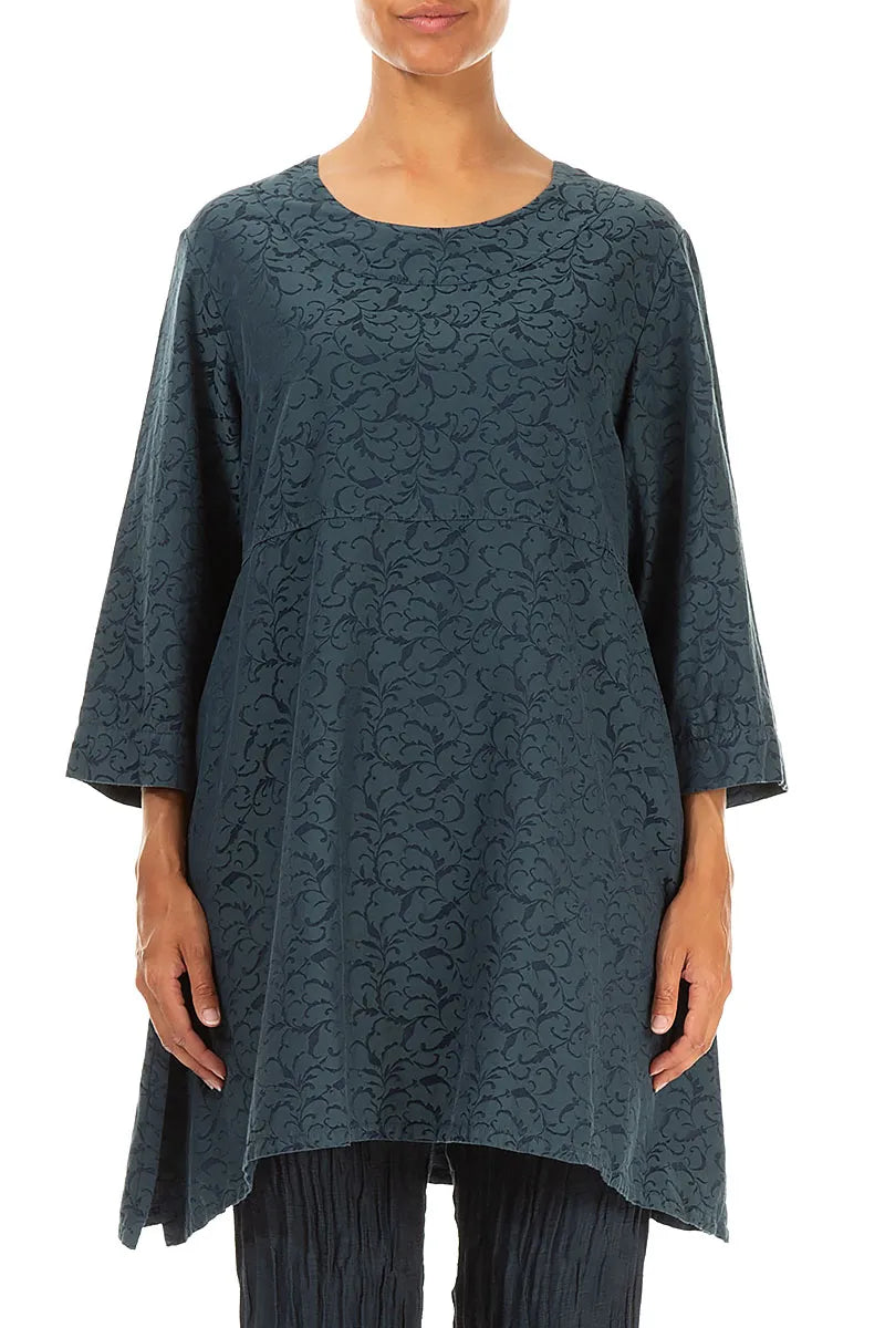 Longer Sides Ornamented Dark Teal Silk Cotton Tunic 1
