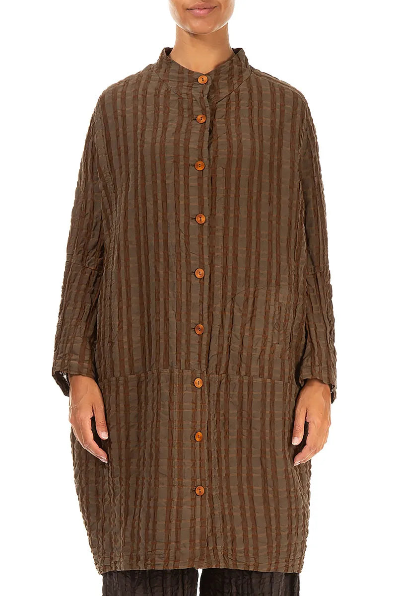 Loose Aged Copper Checkered Linen Cotton Jacket 1
