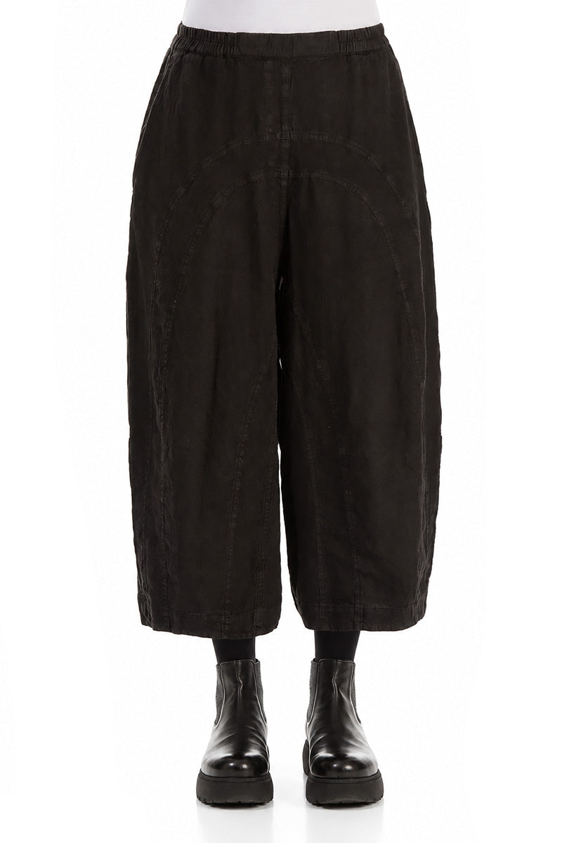 Loose Back Pockets Black Linen Trousers 1