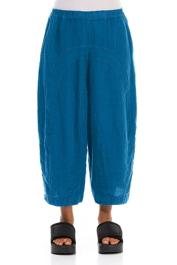 Loose Back Pockets Cobalt Blue Linen Trousers 1