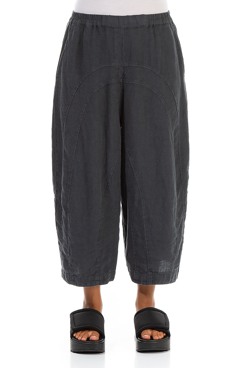 Loose Back Pockets Graphite Linen Trousers