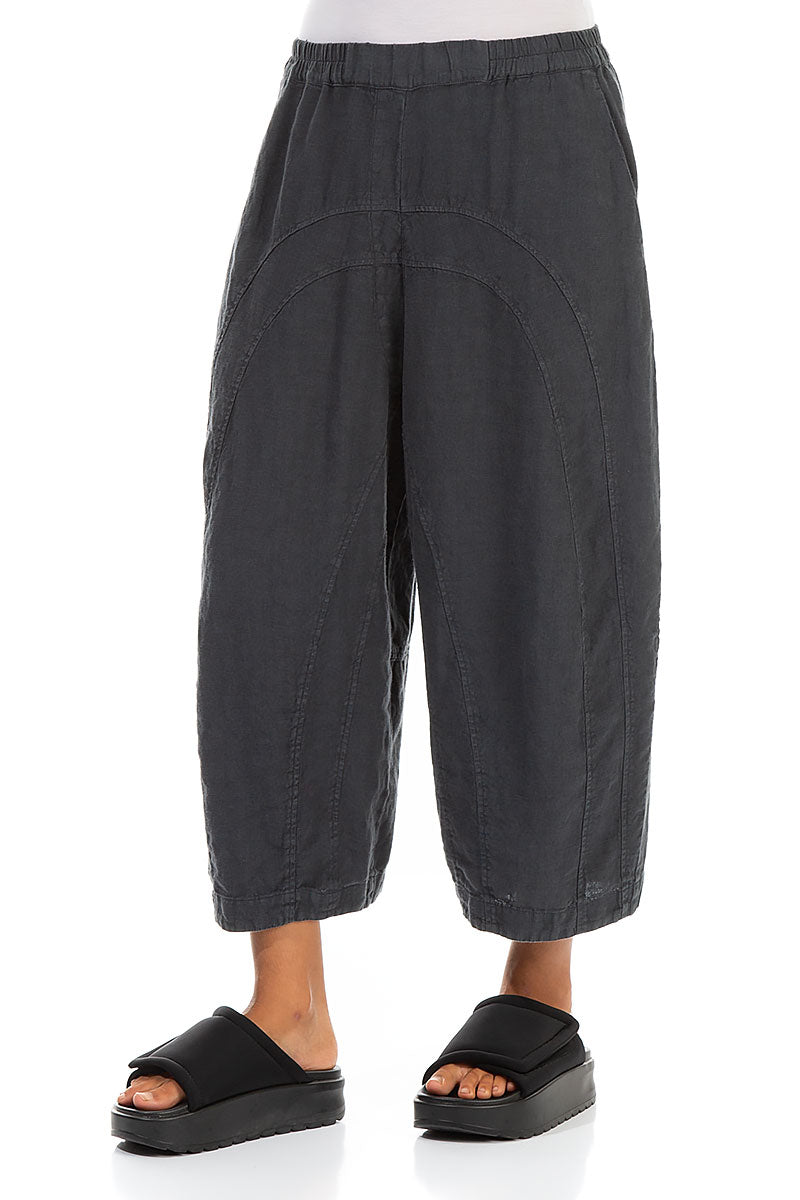 Loose Back Pockets Graphite Linen Trousers 3