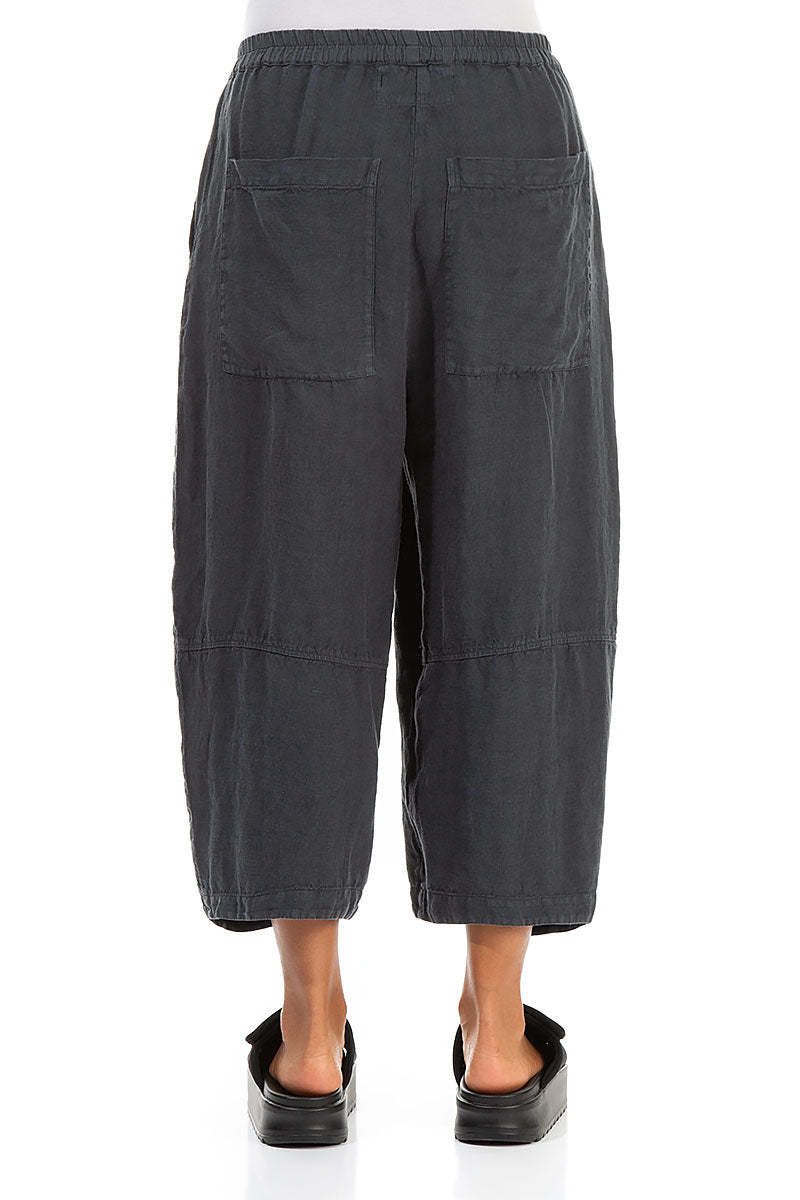 Loose Back Pockets Graphite Linen Trousers