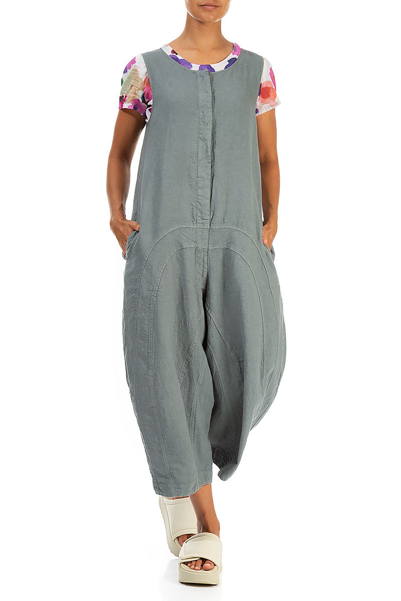 Loose Back Pockets Sage Linen Jumpsuit 4