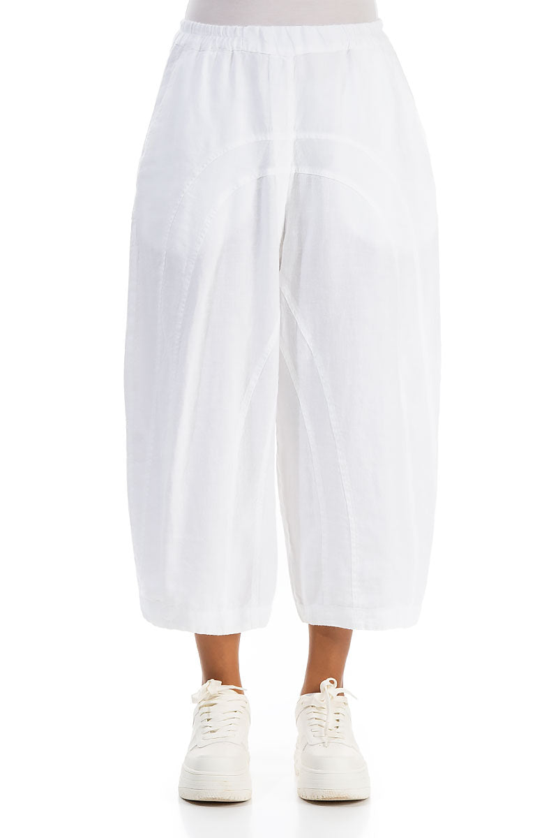 Loose Back Pockets White Linen Trousers