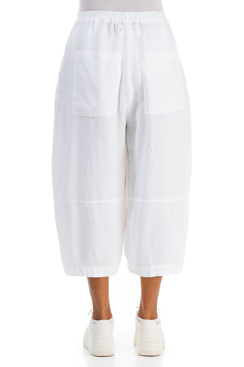 Loose Back Pockets White Linen Trousers