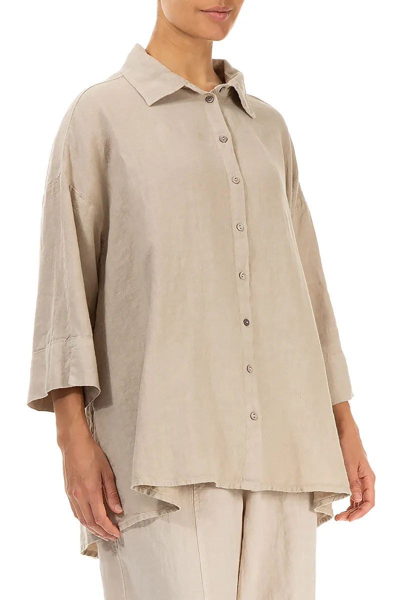 Loose Beige Linen Shirt 3