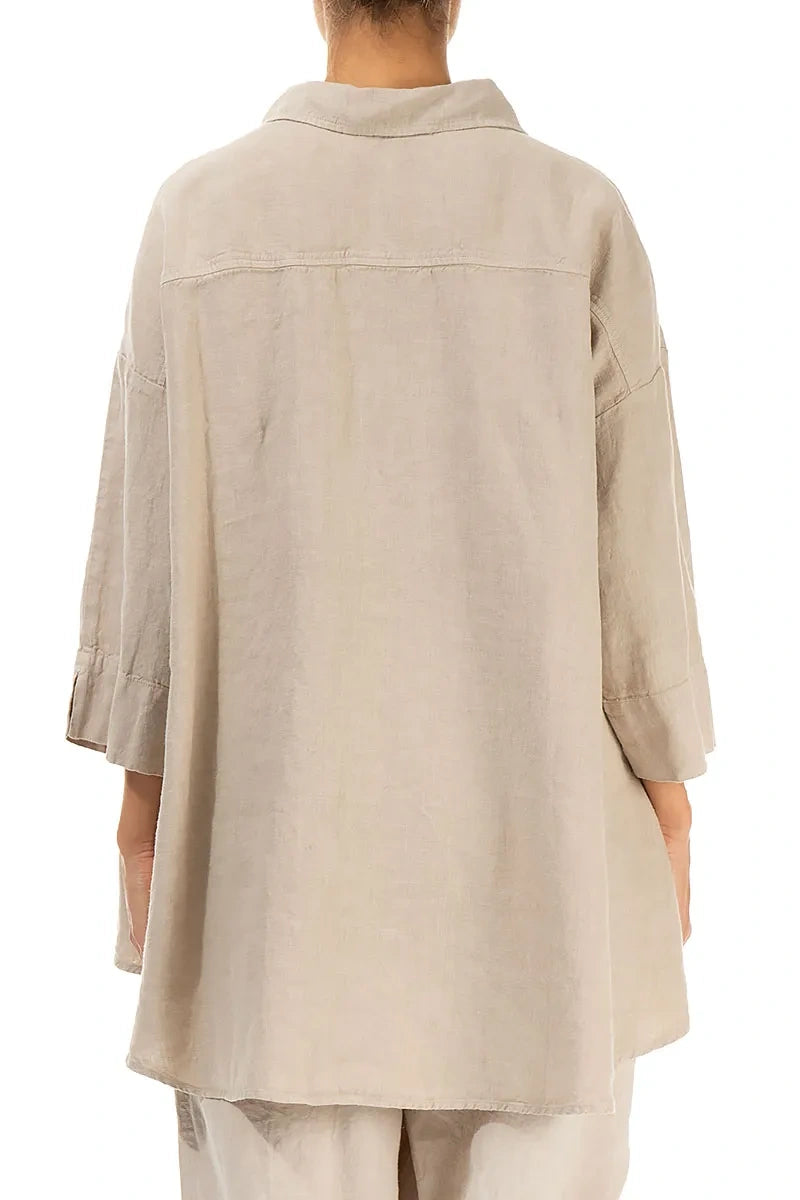 Loose Beige Linen Shirt 2
