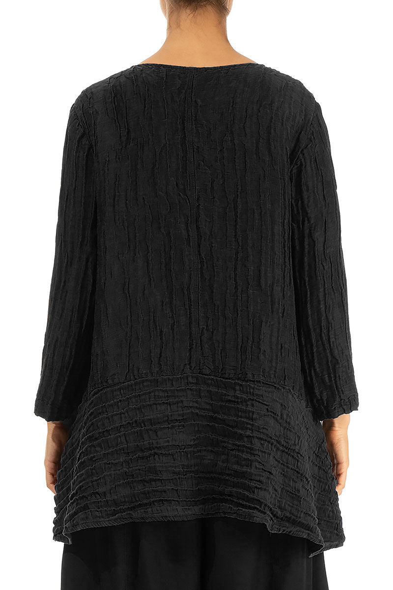 Loose Black Crinkled Silk Tunic 2