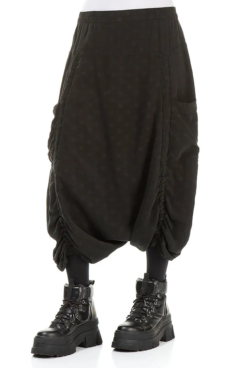 Loose Black Dotty Silk Cotton Trousers 3