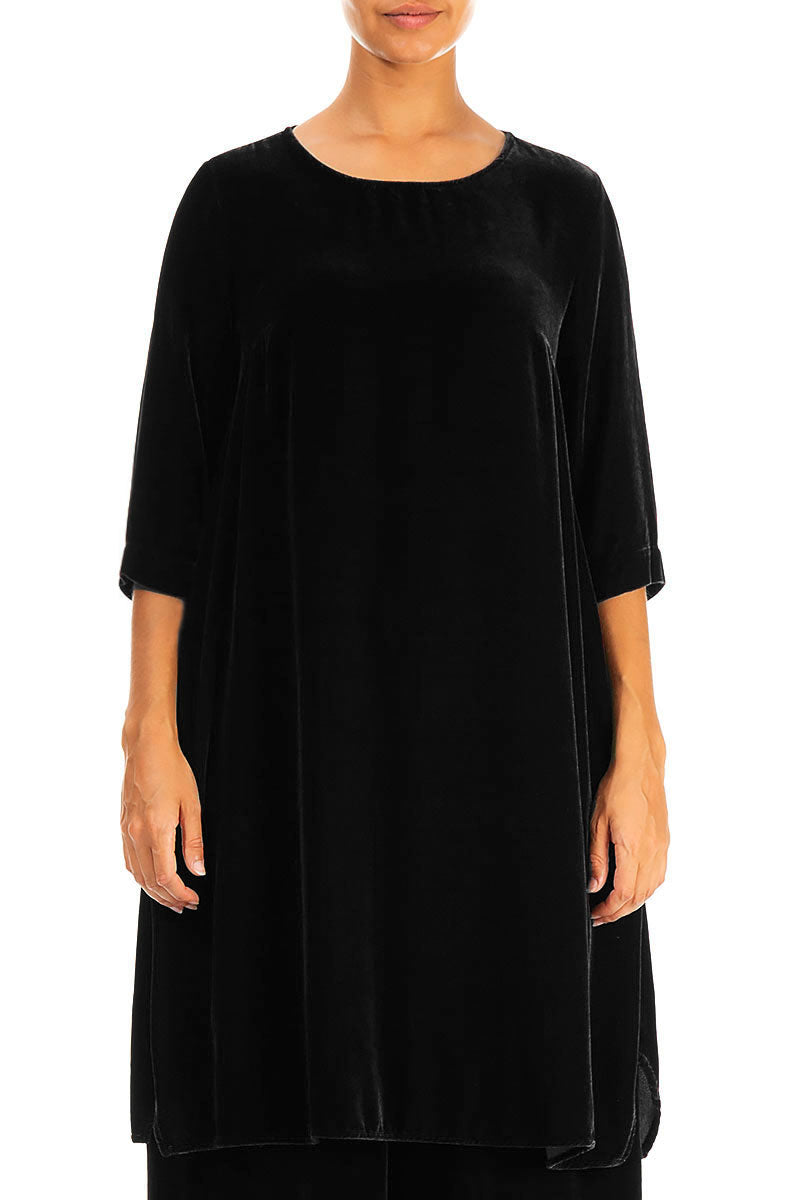 Loose Black Silk Velvet Tunic 1