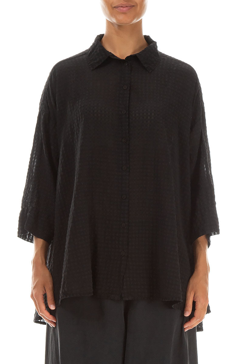 Loose Black Textured Silk Shirt 1