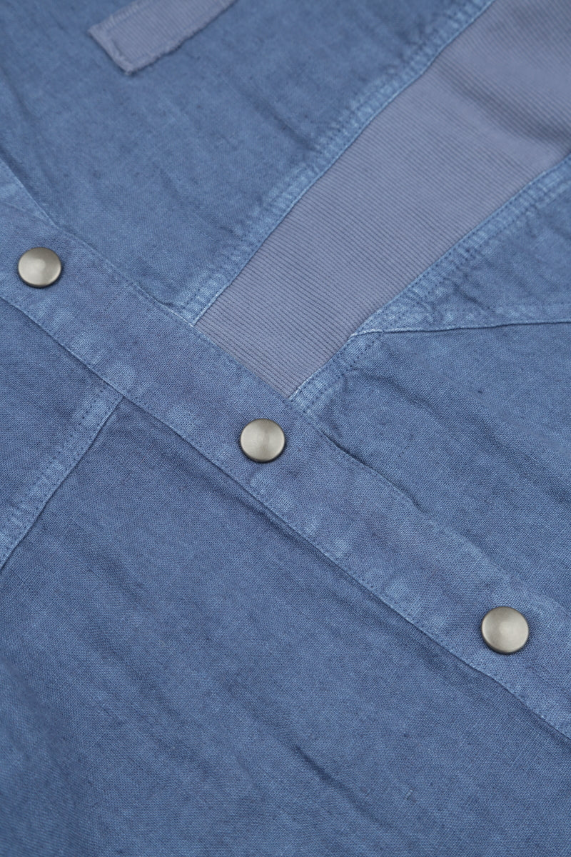 Loose Blue Off-Dye Linen Bomber Jacket 5