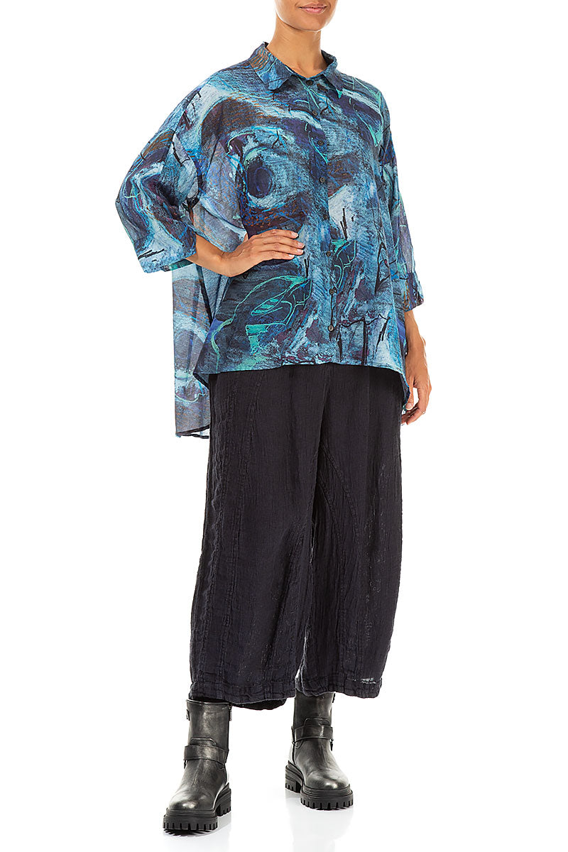 Loose Blue Reverie Silk Cotton Shirt 5