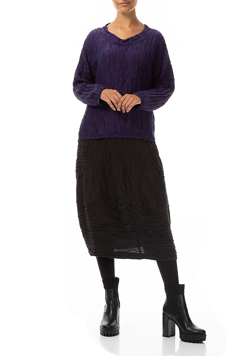 Loose Boxy Crinkled Royal Purple Silk Linen Blouse 4