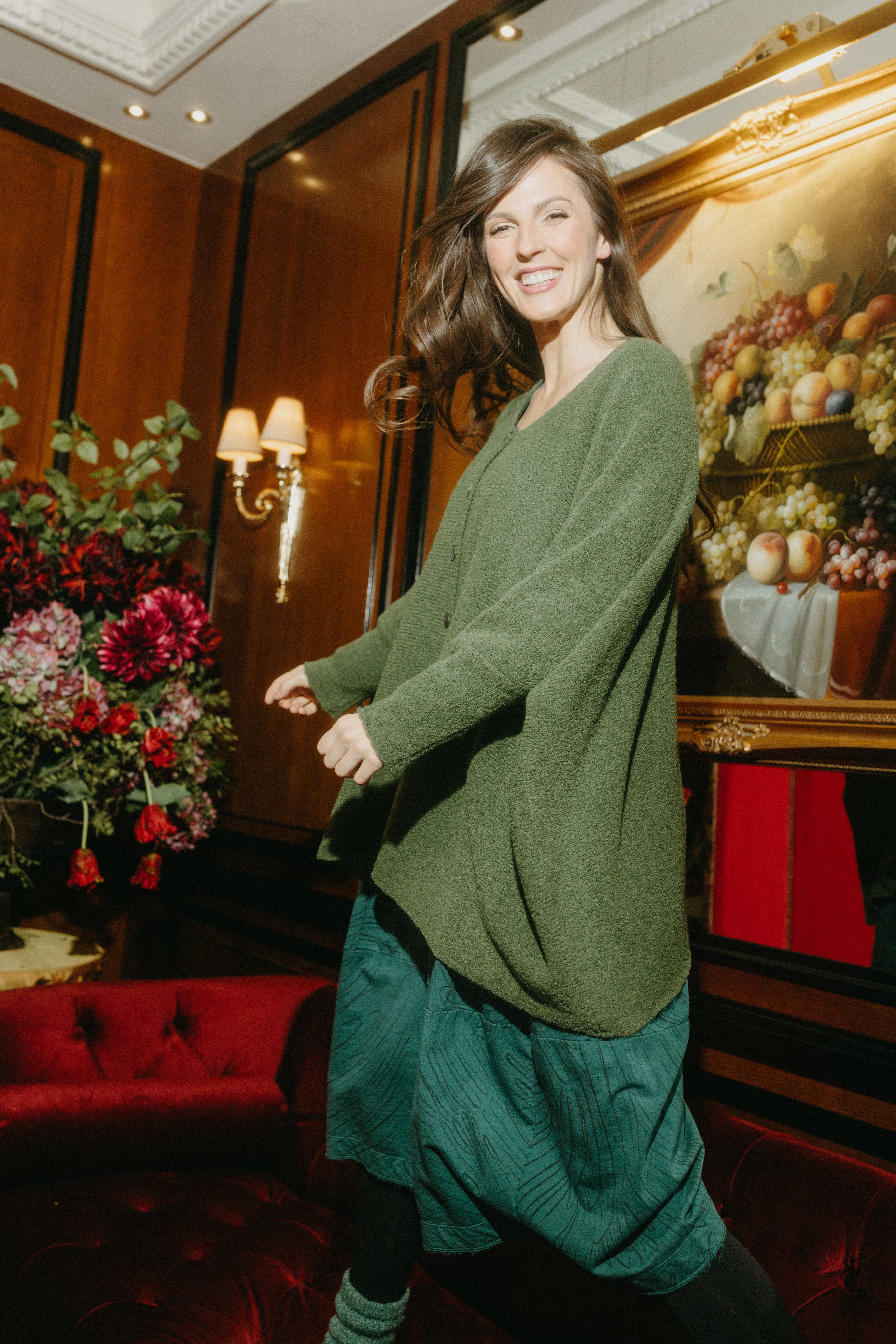 Loose Boxy Dark Sage Wool Cardigan