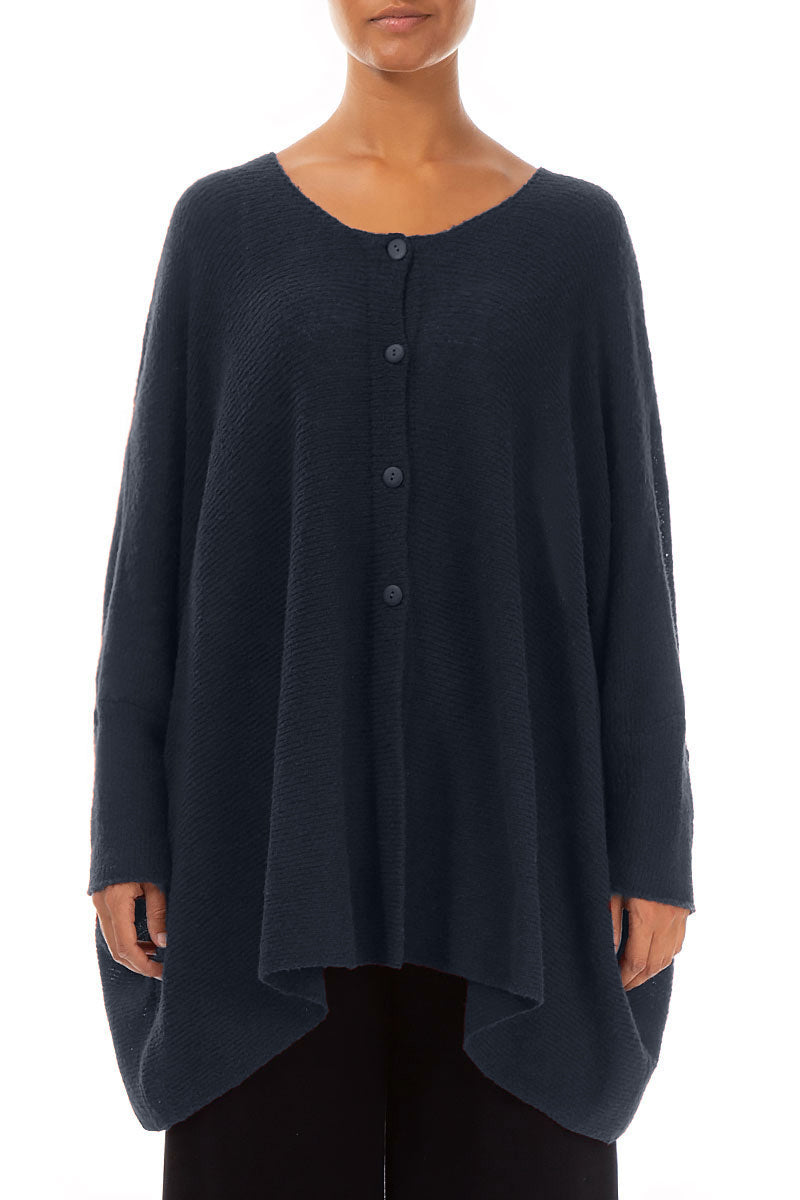 Loose Boxy Dark Navy Wool Cardigan 1