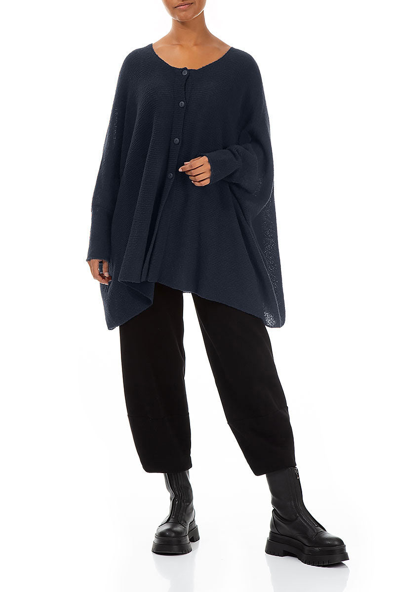Loose Boxy Dark Navy Wool Cardigan 4